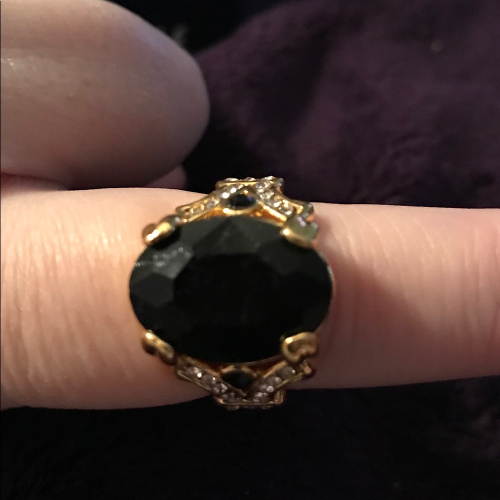 Cute Gold Toned Rings With Crystal Stones - size 9